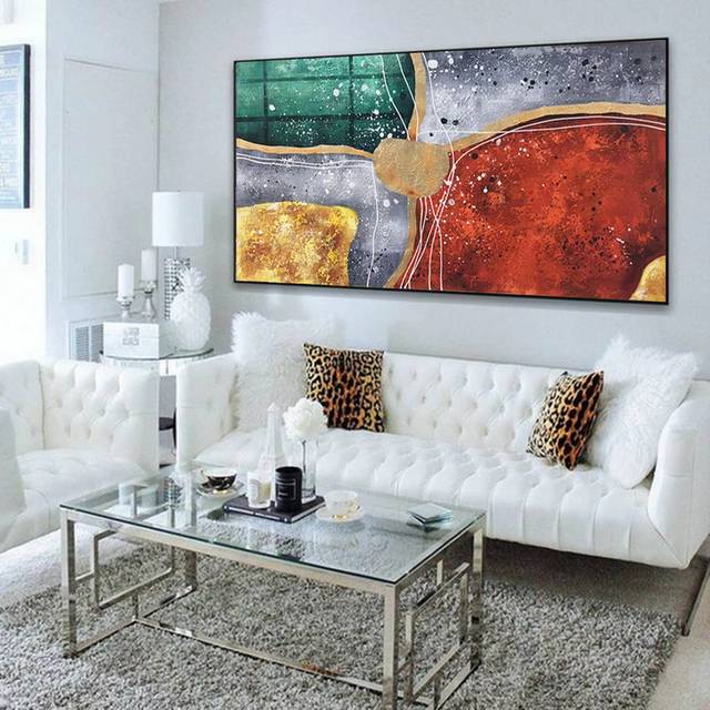Gold Handmade Leaf Modern Abstract Canvas Artwork 09SDZ